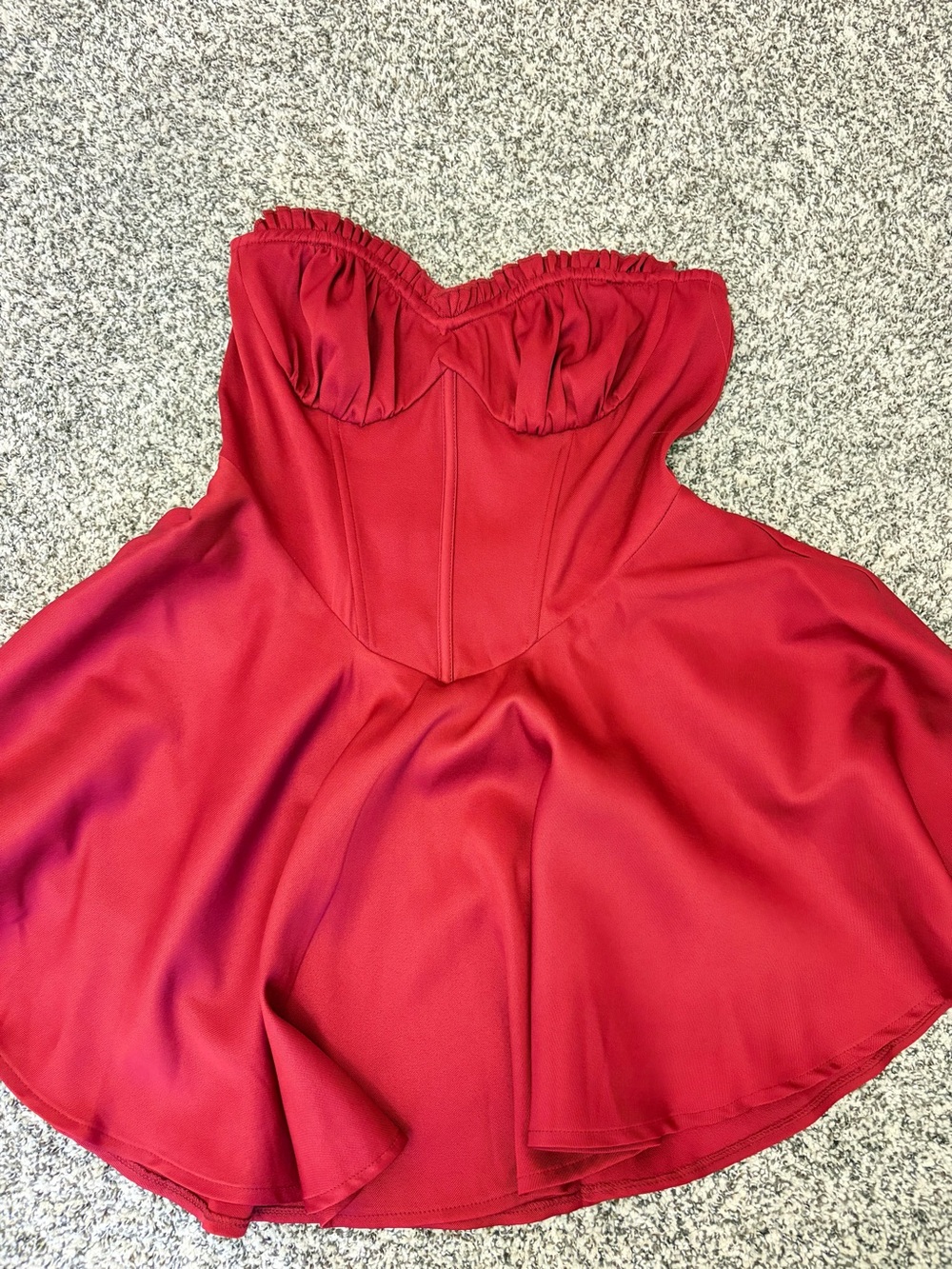 PrettyLittleThing Strapless Red Corset Fit & Flare Dress